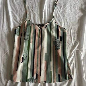 Color Block Striped Spaghetti Strap Flowy Silky V Neck Tank Top